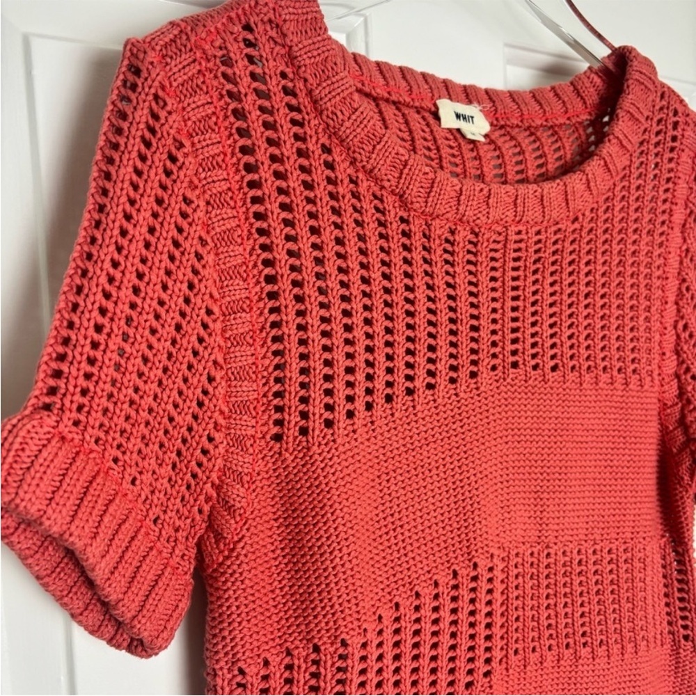 WHIT Red ❤️ Cotton Summer Short Sleeve Sweater with Open Knit Design. Cute! ❤️ - Picture 3 of 8